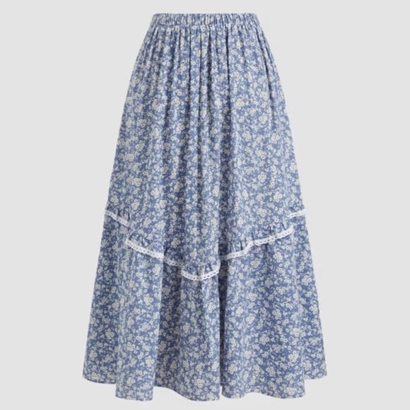 Cottagecore Floral Mid Rise Midi Skirt - Picture 1 of 5